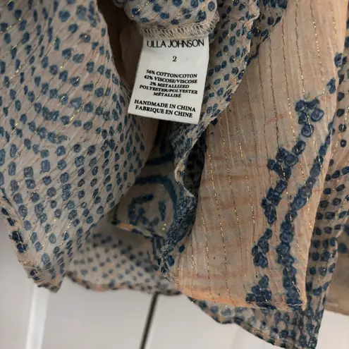 Ulla Johnson Pauline Printed Silk Chiffon Blouse Moonstone Blouse Size 2 Peasant