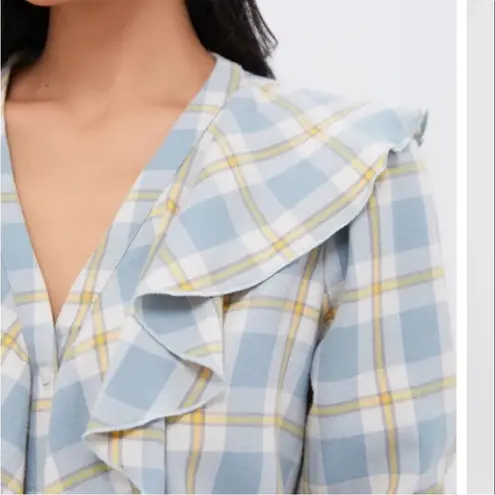 Tuckernuck NWT blue Plaid Ruffle Eileen button down blouse L