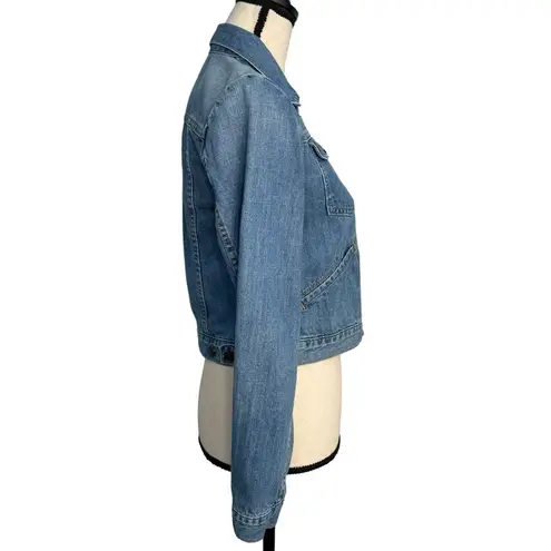 Gap  JRS Small Cropped Jean Jacket Zip-Up Pockets Medium Wash Blue Womens