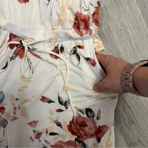 Filly Flair White & Red Floral Sleeveless Pant Jumpsuit Size Medium