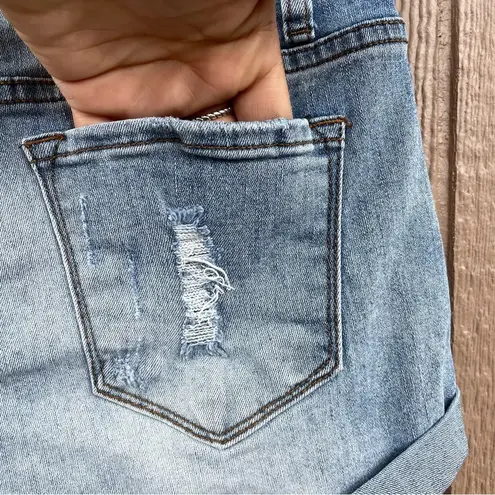 KanCan Womens Shorts Blue Jean Denim Distressed Roll Cuff Hem Stretch Size 27