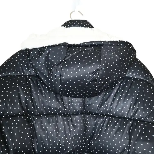 Avec Les Filles Womens L Water Resistant Puffer Jacket in Black White Dot NEW