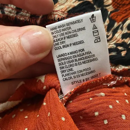 Patrons of Peace sleeveless embroidered floral ruffle hem boho tank, size medium