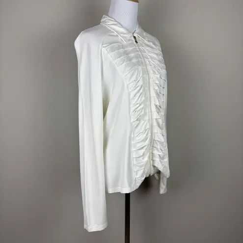 Carlo Colucci Cardigan Jacket Womens 46 Ivory Full Zip Up Pleated Long Sleeve XL