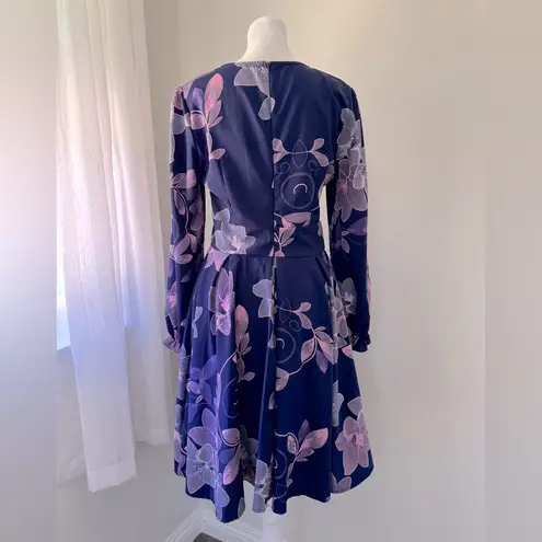 Simple Flavor Purple & Pink Floral Print Long Sleeve Knee Length A