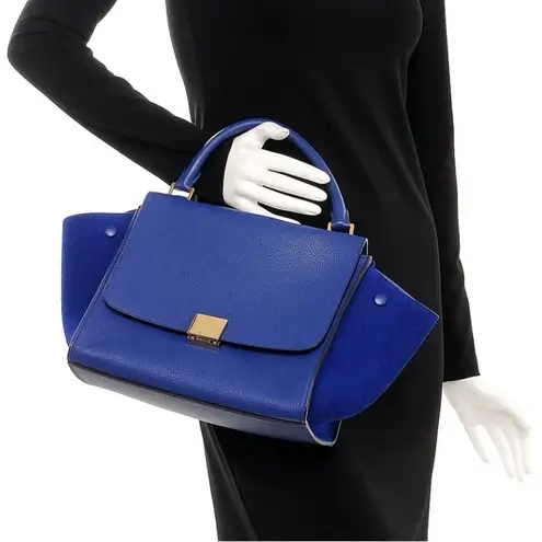 CELINE Authentic Leather/Calfskin Suede Trapeze Indigo Shoulder/Top Hand…