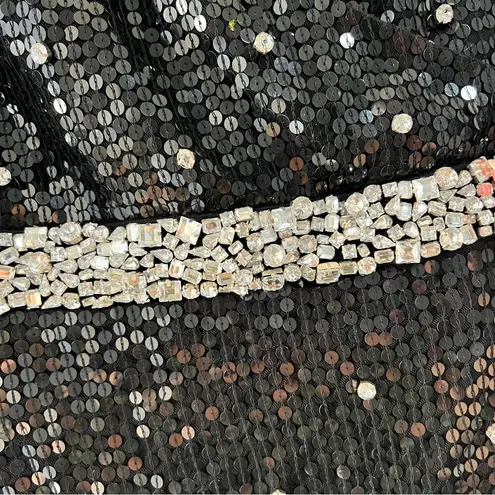 Mac Duggal NEW V Neck Sequin & Rhinestone Embellished High Slit Maxi Gown Black