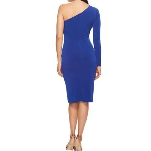 Maggy London Midi Fitted Ruched One Shoulder Purple Dress 10