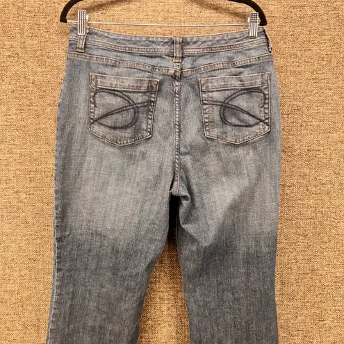 Chico's  Womens Jeans Size 12 or 2 Bootcut‎ Platinum Denim Blue Embroidered Pocket