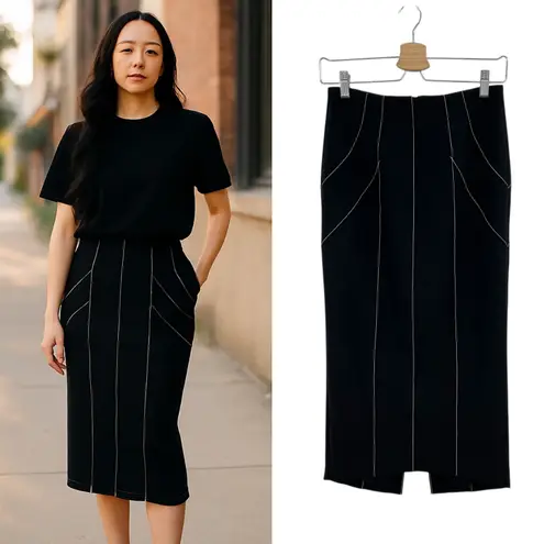 Cinq a Sept Ali Skirt Midi Length Seamed Black White Size 2