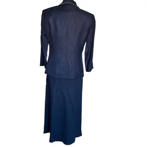 Jessica Howard Women's 2-Piece linen Blend Jacket Dress Size 6 Navy Blue Formal