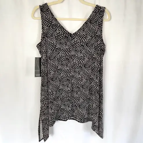 Alfani New  Dot Print V-Neck Shark Bite Hem Tunic Tank Top Black White