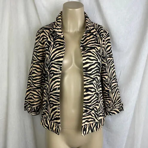 Allison Taylor VTG Stretch Tan Black Cropped Jacket Zebra Tiger Stripes XS / S