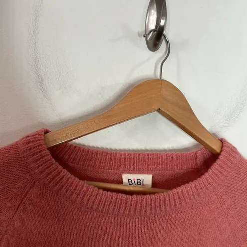 Bibi soft fuzzy striped relaxed Crewneck sweater size S Pink