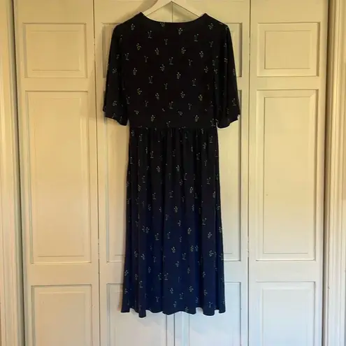 Leota blue botanical jersey draped vneck dress sml