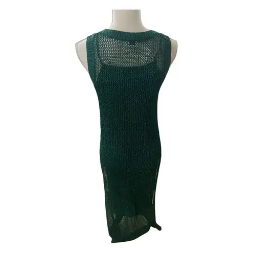 A New Day  Women Open Work Sweater Tank Sleeveless Sheer Knit Midi Dress Green XS thumbnail 3