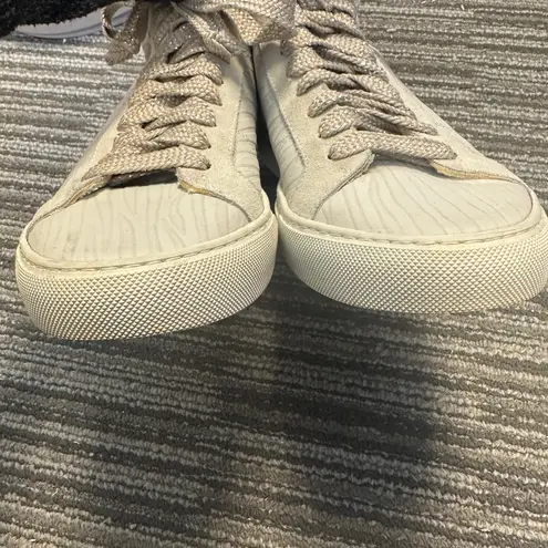 P448 Star White Zebra Embossed High Top Leather Sneakers Metallic Preppy Casual