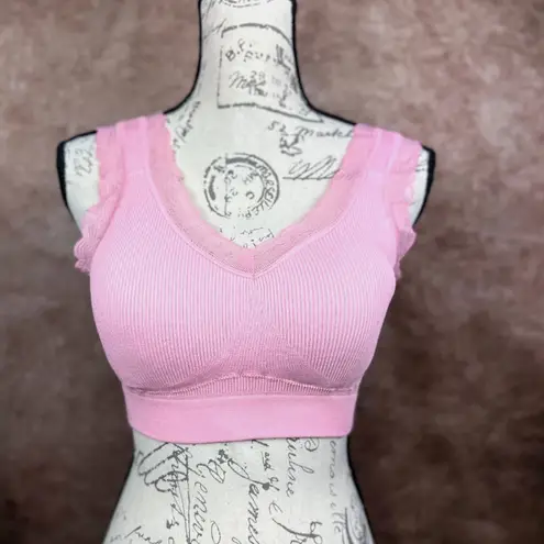 Rhonda Shear Ribbed Knit Lace Trim Leisure Bra