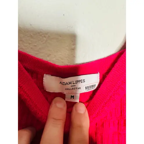 ADAM LIPPES x RTR Hot Pink Knit Square Neck Sweater Smocked Ruffle Top Size M Red Size M
