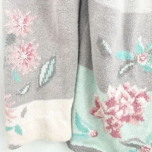 Floral Cottagecore Knit Cardigan Sweater Womens Grannycore Pastel Vintage Gray Size XL