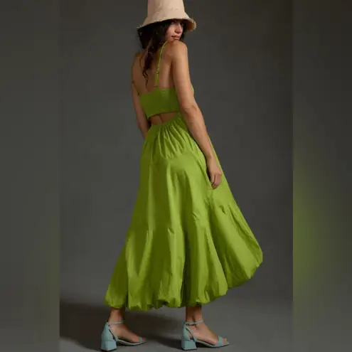 Anthropologie  Lime Green Cotton Poplin Midi Bubble Hem Dress