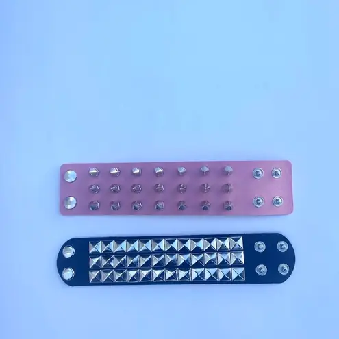 2 pcs Gothic PU leather Studded Spike bracelets , Pink and Black Punk Grunge wristbands , Multiple