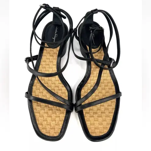 Salvatore Ferragamo EGADI 85mm STRAPPY BLOCK HEEL LEATHER SANDALS SIZE US 9.5