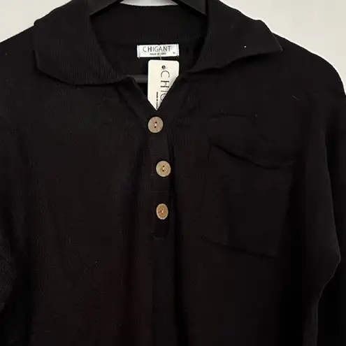 NWT Chigant Black Long Sleeve Collared Button Polo Sweater Size Medium