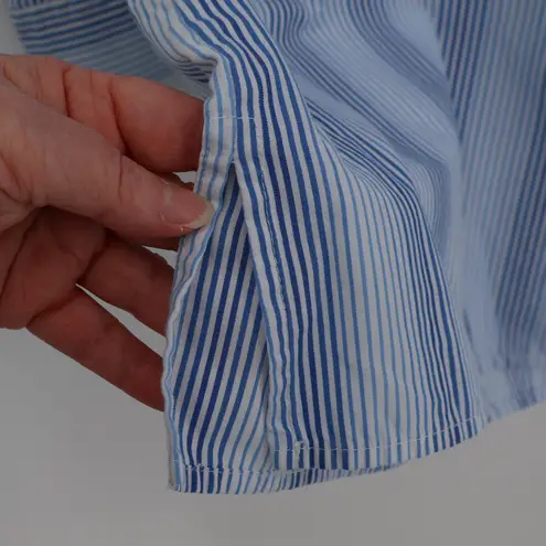 Striped Button Shirt Rhinestone Star Womens Coastal Preppy Brunch Plus Size 16W Blue