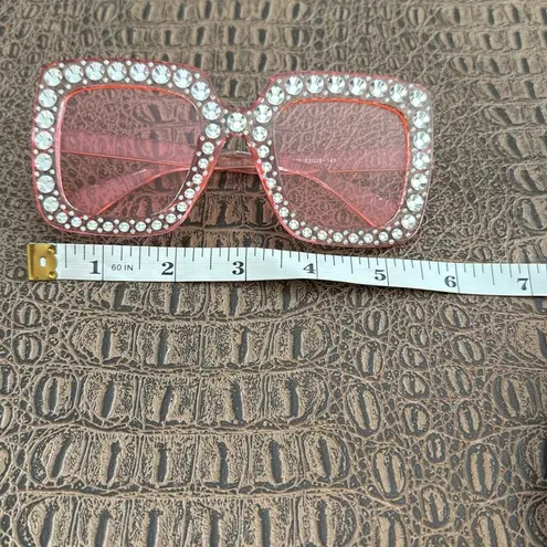 Oversized Pink Rhinestone Square Sunglasses MN5036 Retro Glam
