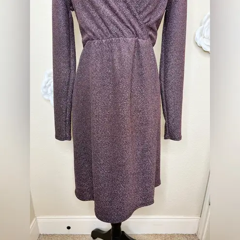 Pinkblush Maternity Metallic Faux Wrap Purple & Black Dress Size Medium