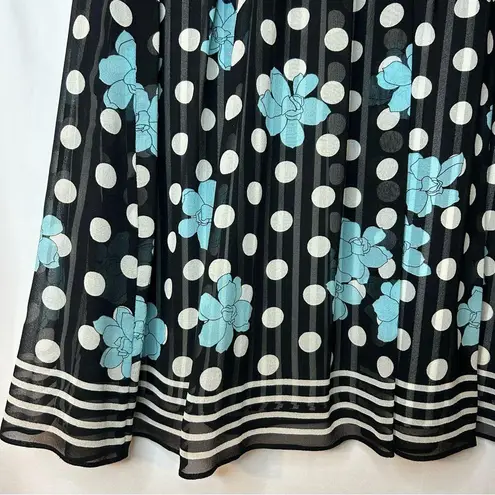 Valerie Stevens Valerie Stevens Skirt Size 4 100% Silk Floral Polka Dot Black White Teal