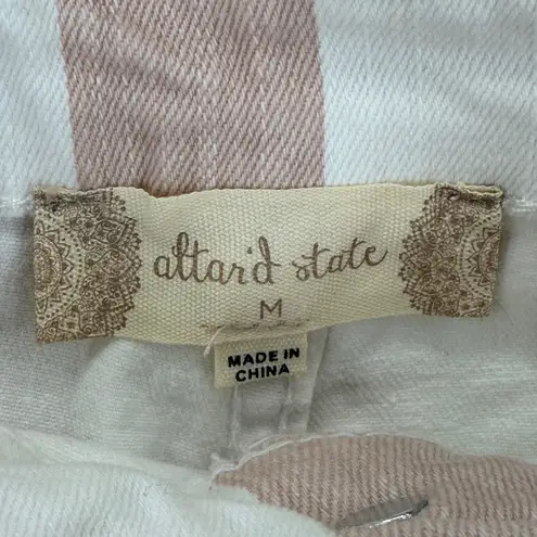 Altar'd State Womens Size M Pink White Striped Cutoff Denim Shorts Frayed Hem Size M
