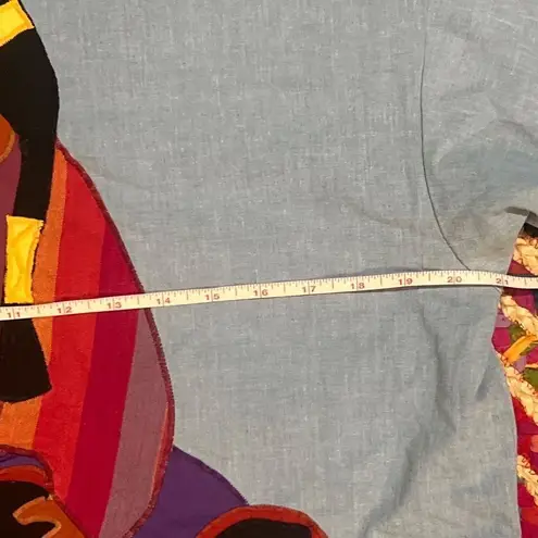 Rare Alfredo’s Wife Blue Southwestern Appliqué 3/4 Sleeve Blouse Indian Women Blue Size XL