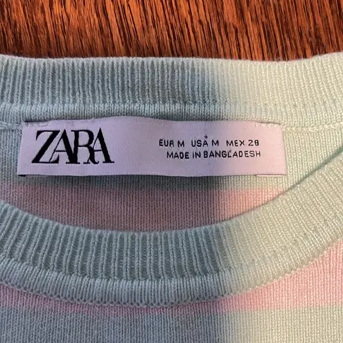 ZARA  Pink Green Striped Sleeveless Sweater Cropped Top Y2K Medium Rugby Retro