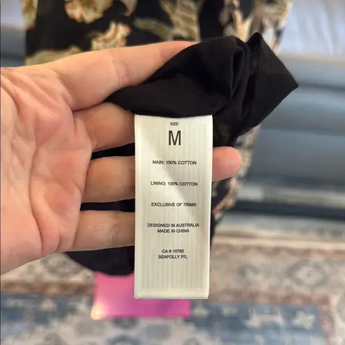 Seafolly Black and Tan Floral Garment Medium smoked dress