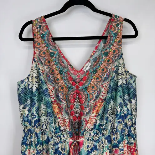 Avenue High Low Beachy Maxi Dress Womens 14/16 Pink Blue Beaded Tassels