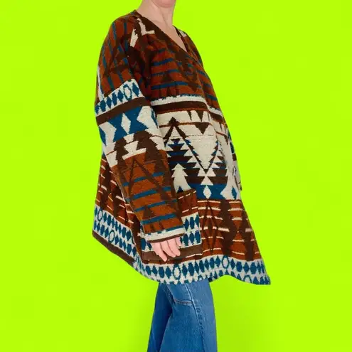 Vintage Sunbelt Sportswear Brown Teal Blue Tribal Wool Wrap Jacket