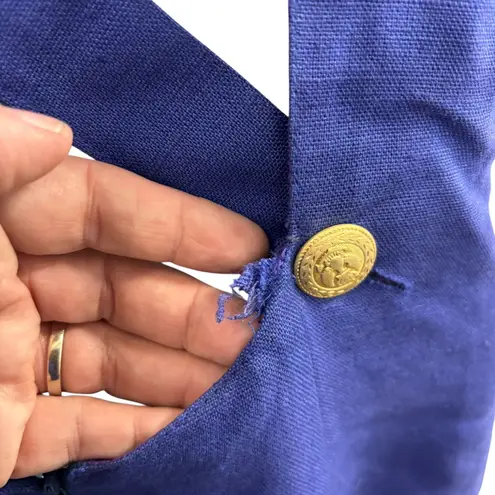 Geary Roark Kamisato Linen Dress Open Back Gold Button Detail Size 14* Blue