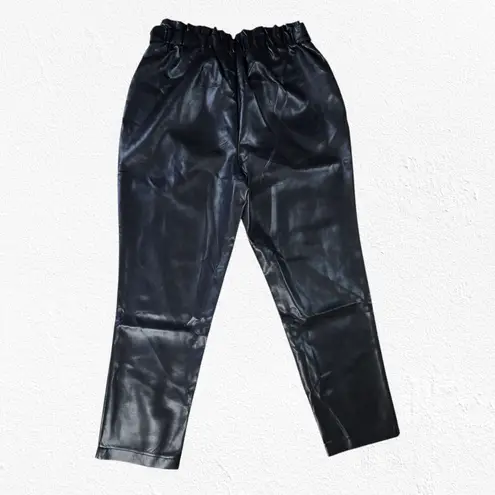 Avec Les Filles Black Faux Leather Belted High Rise Straight Pants Size Medium