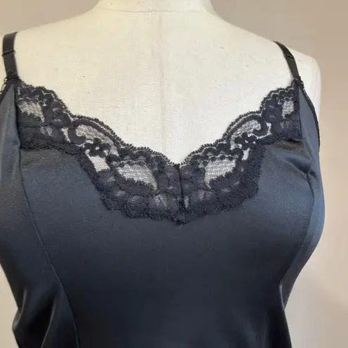 Hanes VTG 1980s Black Lace Camisole Whimsigoth Satin Slip Tank Size M Retro Y2K Goth thumbnail 7
