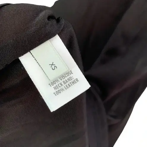 St. John Leather Trim Crepe Viscose Jersey Mesh Sleeve Shirt Black Size XS NWT