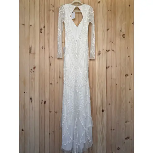 Lulus NWT  Deedra White Sequin Beaded Backless Maxi Dress Wedding Bridal Bride S