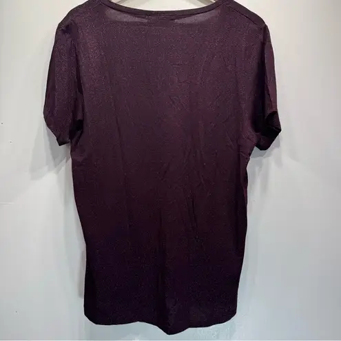 Deeluxe Deep Burgundy Wine V Neck Glowy Sparkle T Shirt Women’s Size XL