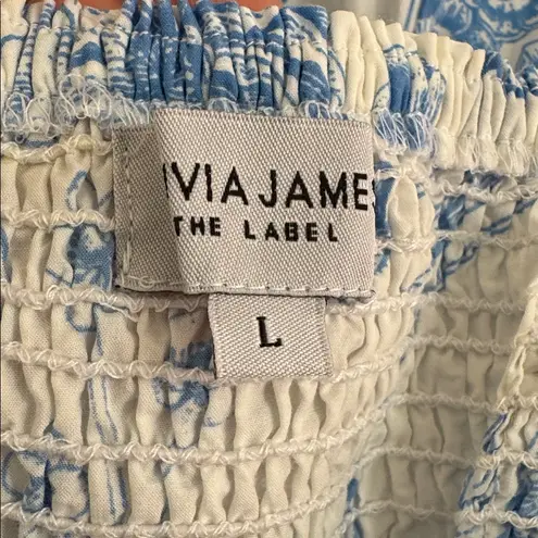 Olivia James the Label Bridget Floral Midi Dress in Toile Sky L White Size L - Image 3