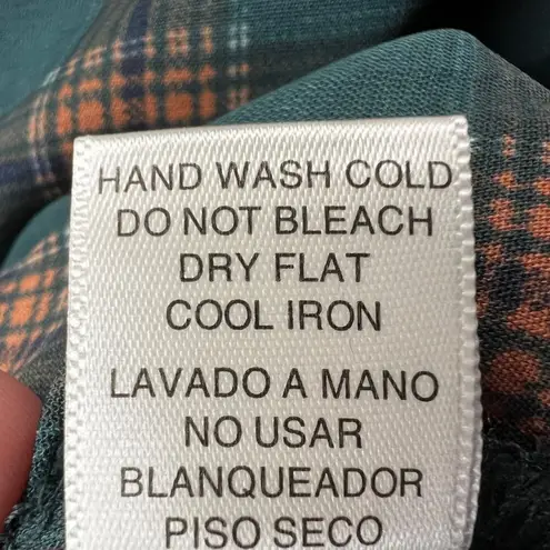 Lumière Lumiere Plaid Wrap Ruffle Collar Balloon Sleeve Blouse Green Orange Size Medium