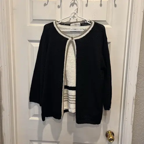 Vtg Marisa Christina Woman 1x Retro Big Button Cardigan Tank Open Sweater Set Black