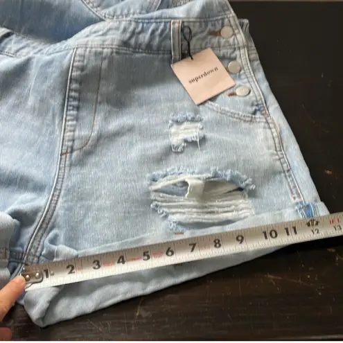 superdown Revolve  Meghan Distressed Short Overalls Shortall Denim Light Wash L - Image 6