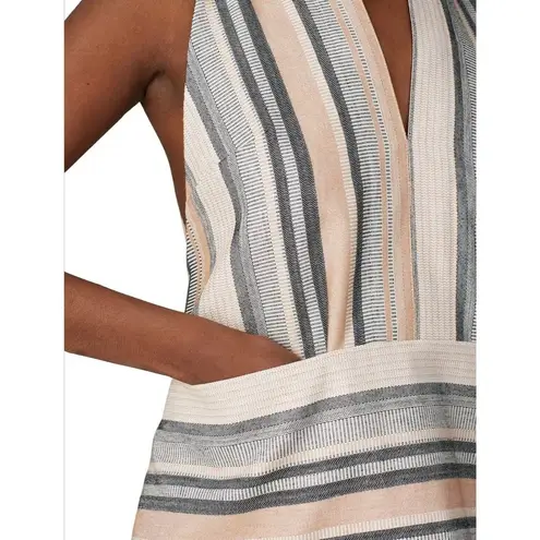 Rosetta Getty Apron Wrap Top Tan Jacquard Stripe Sleeveless Pockets Tunic 4 $650