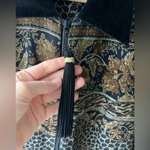 Jessica Howard Vintage Tapestry Jacket - Zip Up with Tassel Pull - Velour Collar